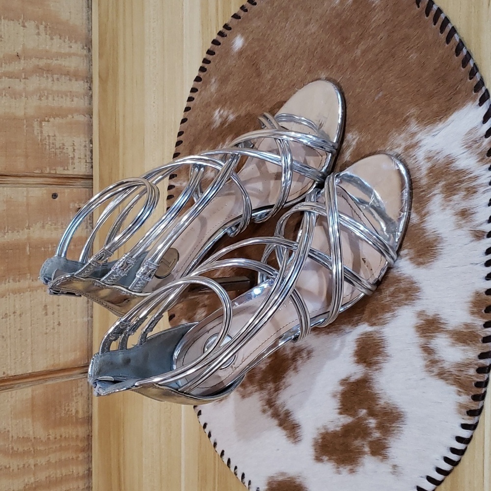 LOB Silver Strap Zipper Back Heel Sandals
